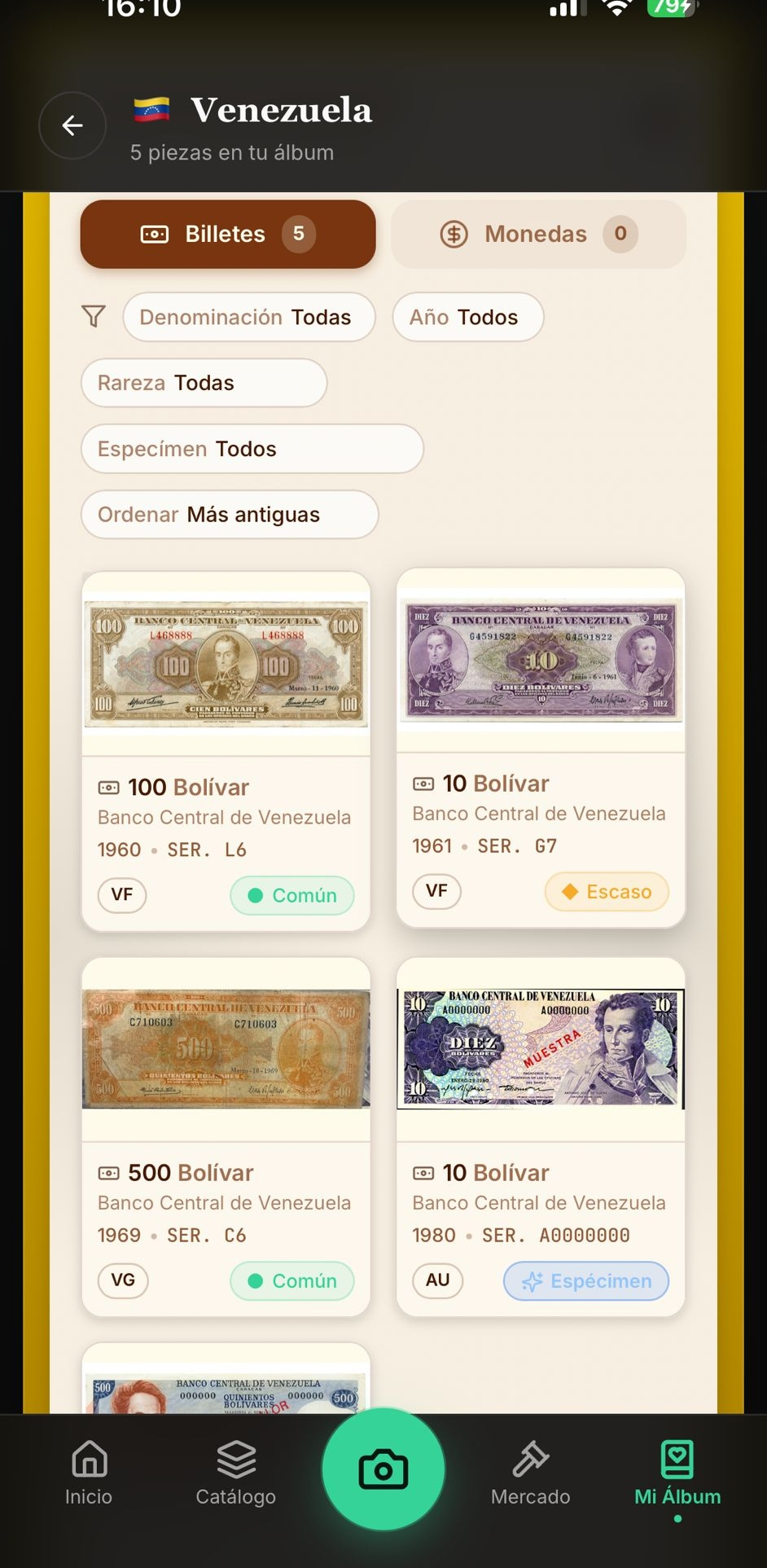 Álbum digital de Venezuela con billetes catalogados